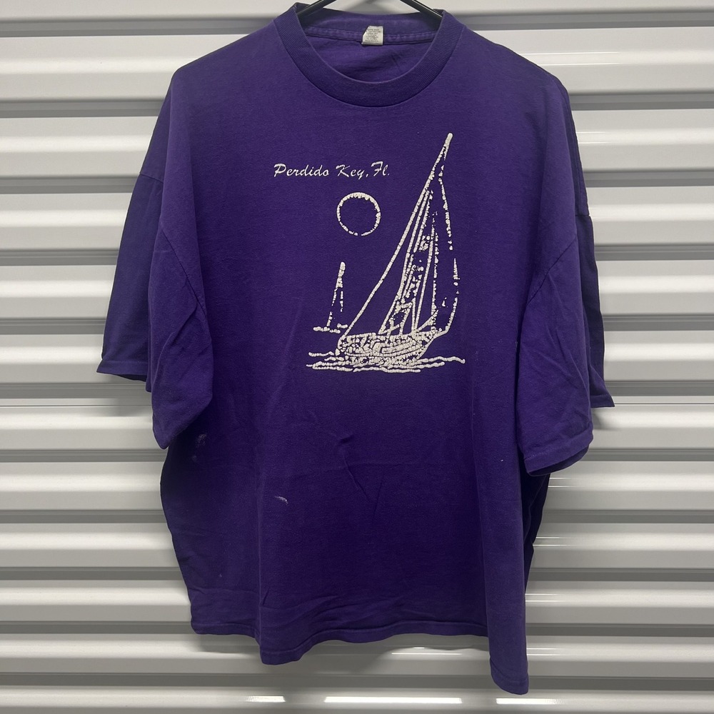 Vintage Perdido Key FL Sailboat T-Shirt Size XL‎ Mens Purple Single Stitch 90s